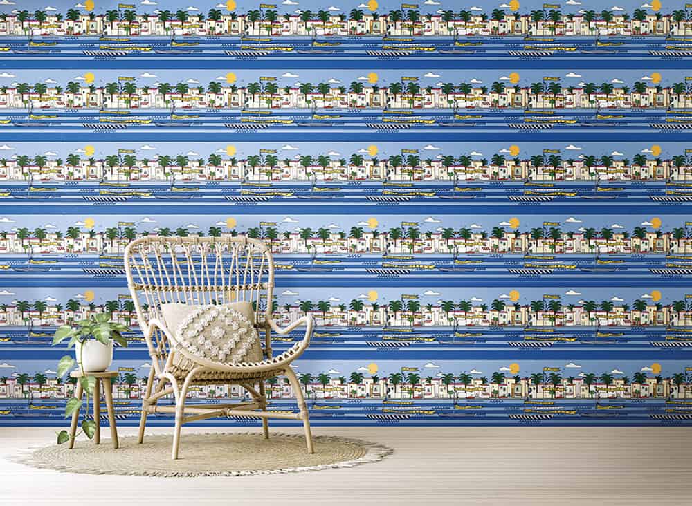 Relaxing beach-themed decor with coastal colors and patterns, perfect for a seaside-inspired interio.